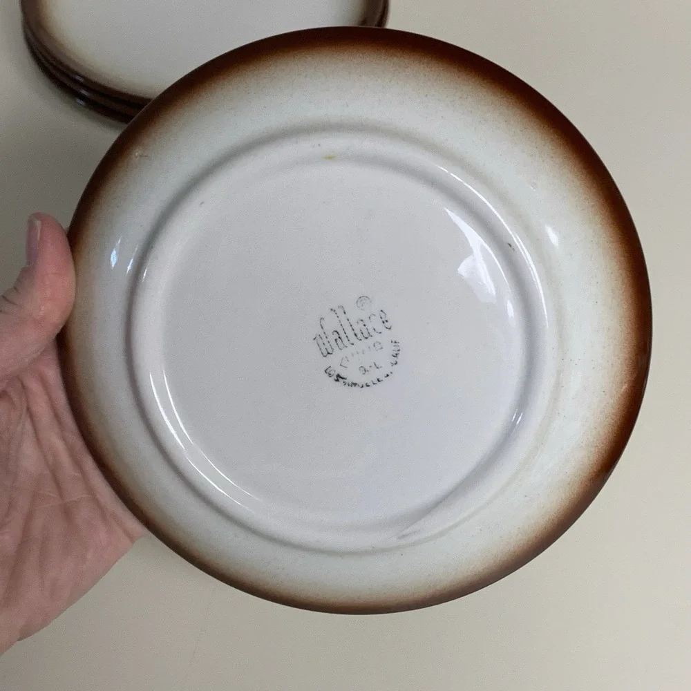 4 Wallace China Brown Airbrush Rim Bread Plates L.A, Calif Vtg Restaurant Ware
